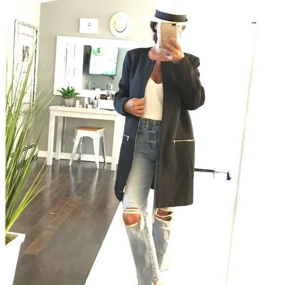 Mango Jackets & Blazers - MNG Mango textured black zipper coat size small